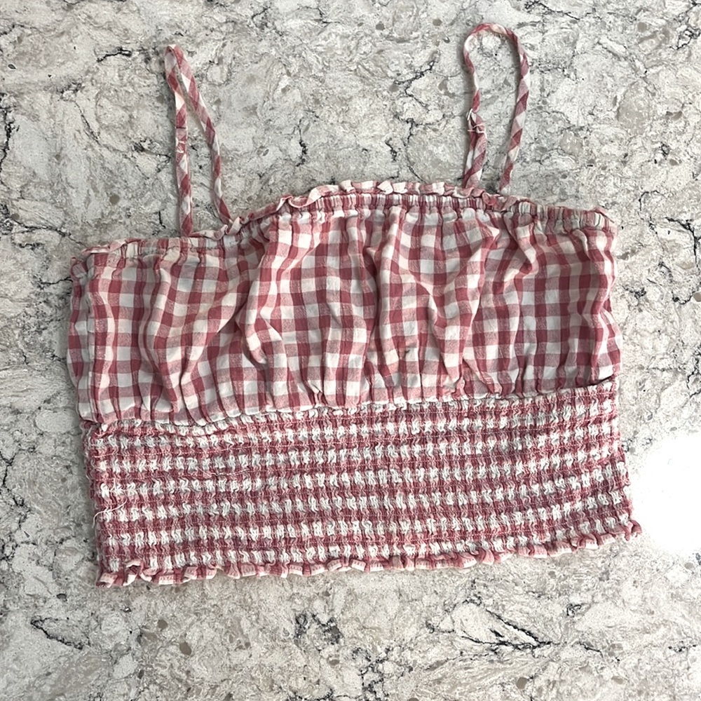 Pink and white checkered crop top